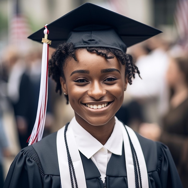 Uma mulher usando um boné de formatura