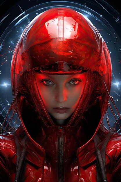 uma mulher usando um capacete vermelho