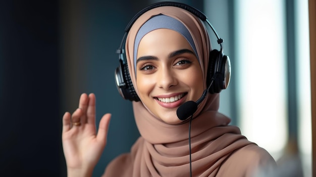 Uma mulher usando um fone de ouvido e usando um fone de ouvido