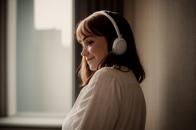 Uma mulher usando um par de fones de ouvido com uma mulher usando um fone de ouvido.