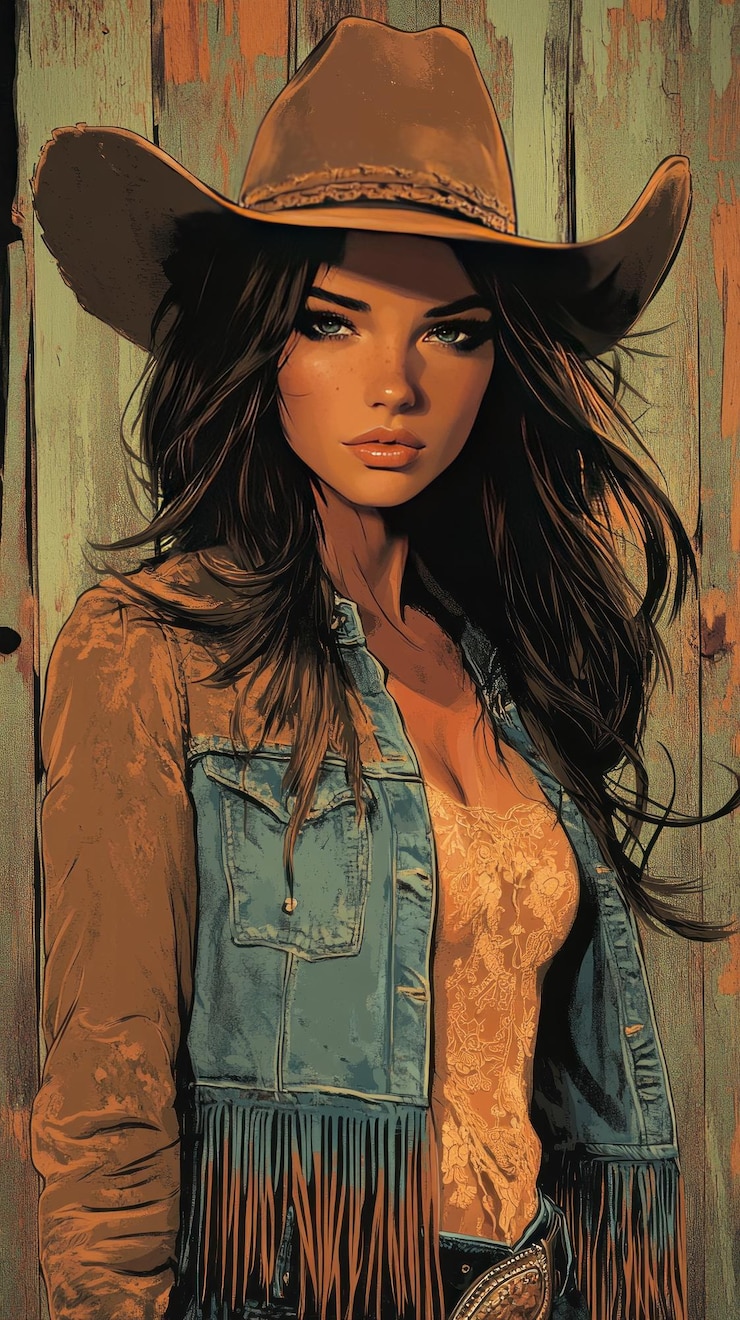 Foto uma mulher vestindo um chapéu de cowboy e uma jaqueta de jeans