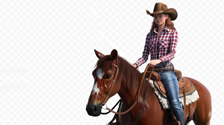 Foto uma mulher vestindo um chapéu de cowboy está montando um cavalo