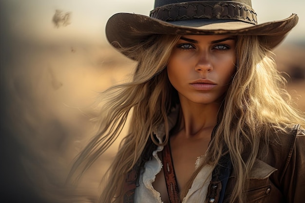 uma mulher vestindo um chapéu de cowboy