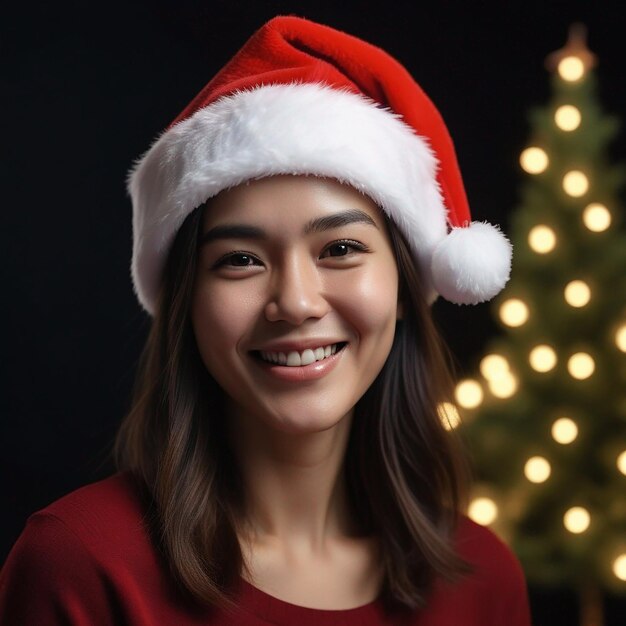 Foto uma mulher vestindo um chapéu de papai noel com um sorriso quente ia generativa