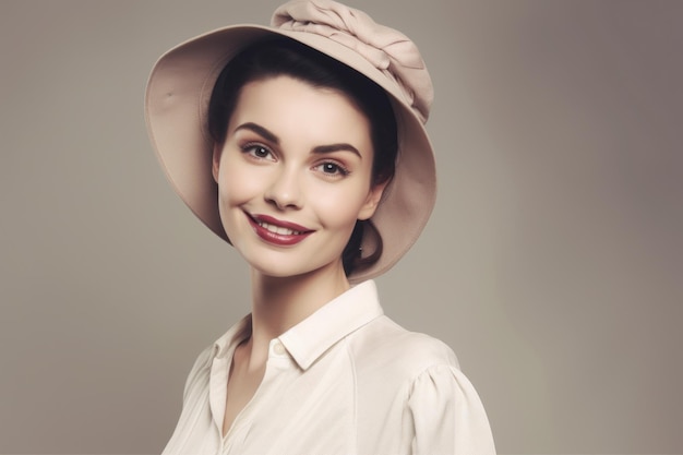 Uma mulher vestindo um chapéu e uma camisa branca