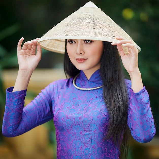 uma mulher vestindo um chapéu que diz chinês