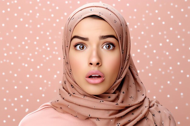 Uma mulher vestindo um hijab com um lenço rosa