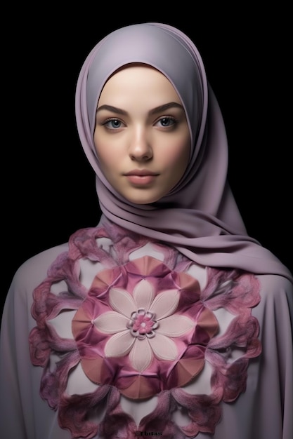 Uma mulher vestindo um hijab com um padrão de flores