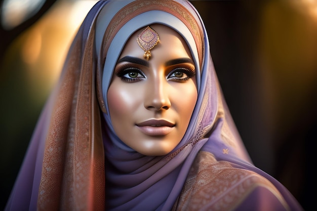 Uma mulher vestindo um hijab e um lenço de cabeça azul