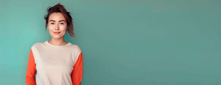 Foto uma mulher vestindo uma camisa branca com listras laranja