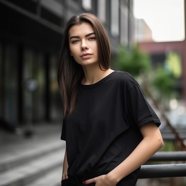 Uma mulher vestindo uma camiseta preta com a palavra amor nela