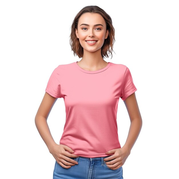 Uma mulher vestindo uma camiseta rosa com a palavra amor.