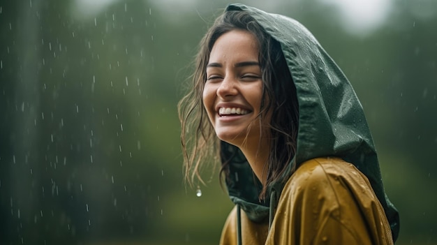 Foto uma mulher vestindo uma capa de chuva