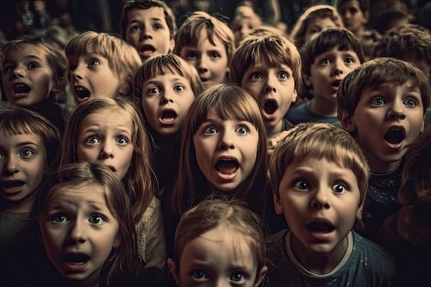 Uma multidão de crianças gritando Isso pode ser devido ao medo de excitação ou qualquer outra emoção forte IA generativa