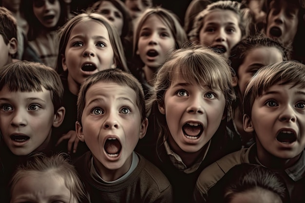 Uma multidão de crianças gritando Isso pode ser devido ao medo de excitação ou qualquer outra emoção forte IA generativa