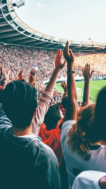 Foto uma multidão de fãs de futebol aplaudindo e apoiando seus