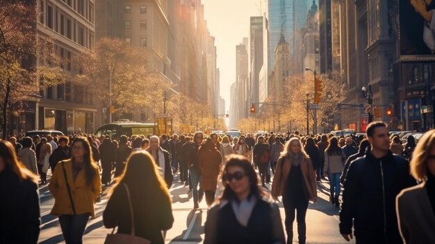 Foto uma multidão de pessoas anónimas a caminhar na movimentada rua de nova iorque