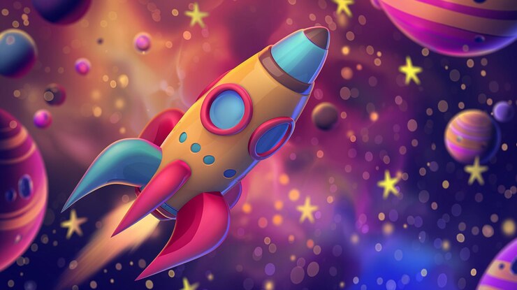 Foto uma nave espacial colorida com um desenho roxo e azul na parte inferior