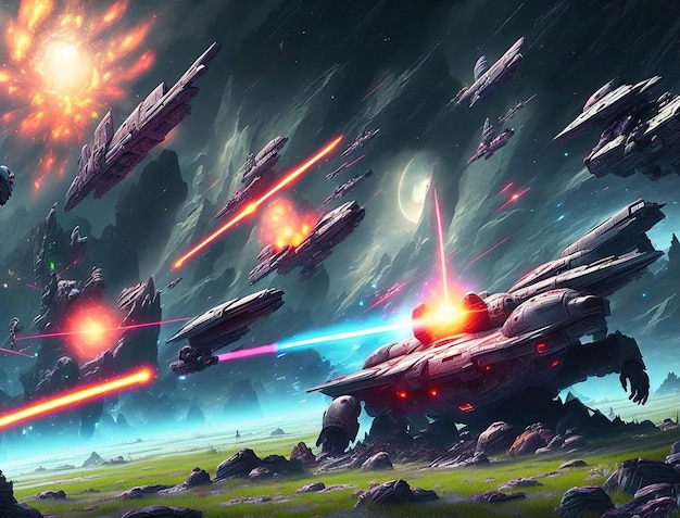 Uma nave espacial está voando em uma tempestade com uma cena de Star Wars.