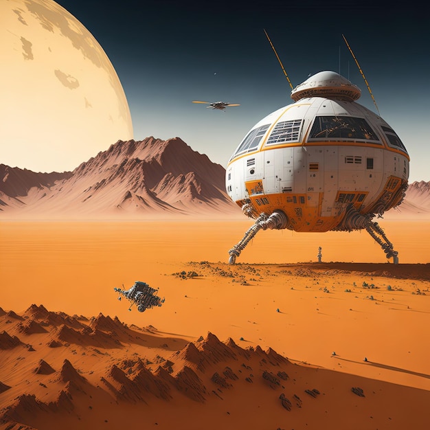 Uma nave espacial num deserto.
