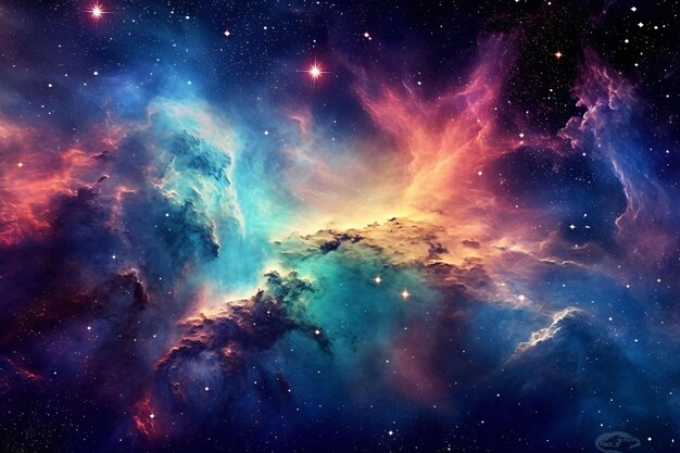 Uma nebulosa colorida é mostrada nesta imagem 3d renderização do belo universo no espaço exterior g cósmico