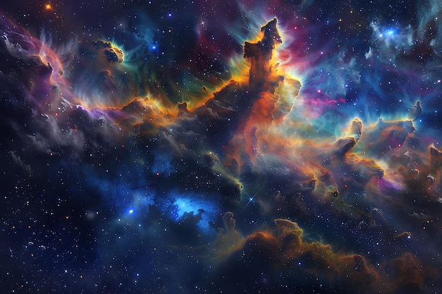 uma nebulosa colorida é mostrada nesta imagem