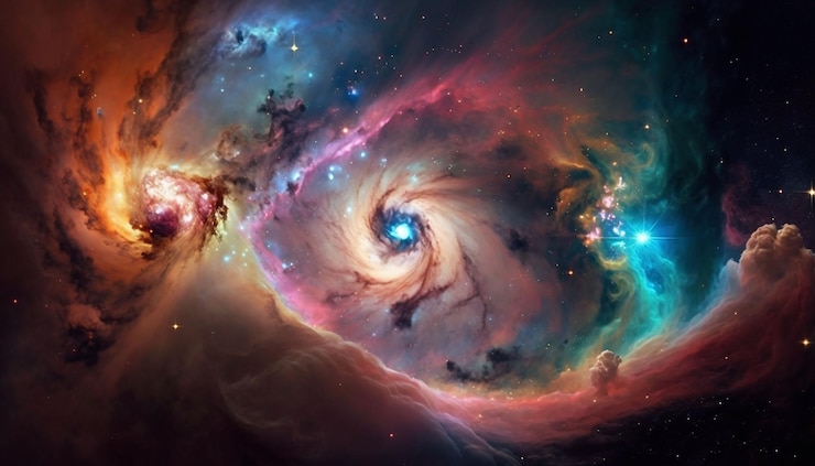 Foto uma nebulosa com cores vibrantes e gases rodopiantes generative ai