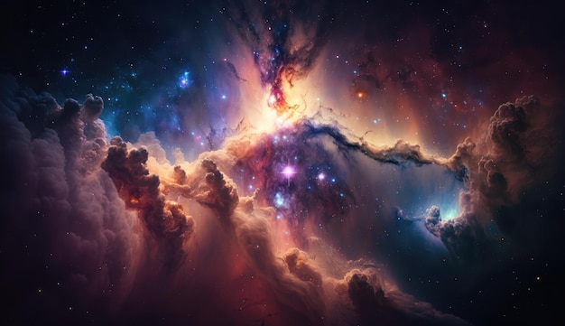Uma nebulosa com estrelas e nebulosas ao fundo