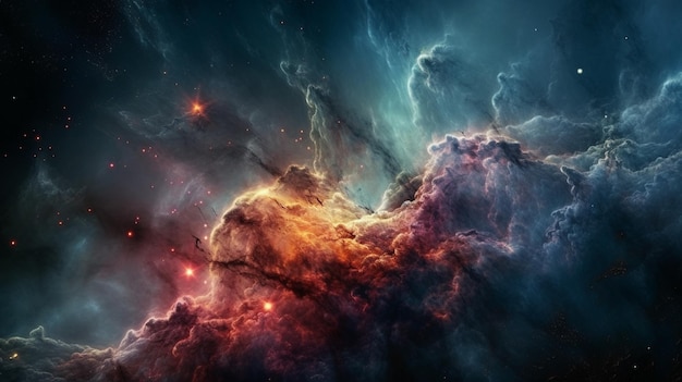 Uma nebulosa espacial com uma nebulosa colorida ao fundo