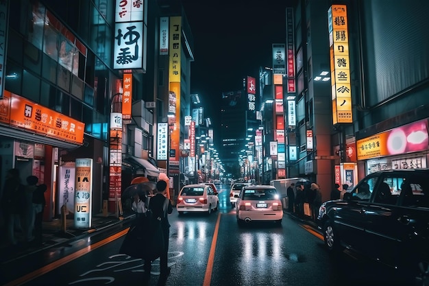 Uma noite de uma rua neon no centro da cidade