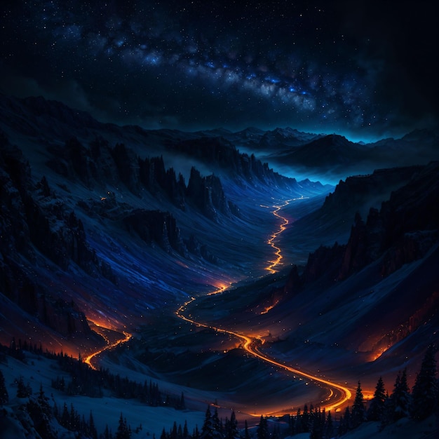 Uma noite estrelada nas montanhas