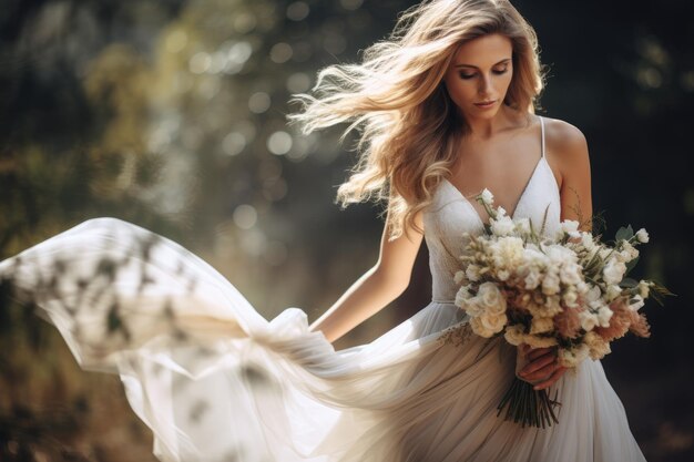 Foto uma noiva incrivelmente bonita num vestido de noiva.