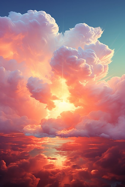 Uma nuvem com arco-íris no céu no estilo de geração de IA de água-marinha clara e escura