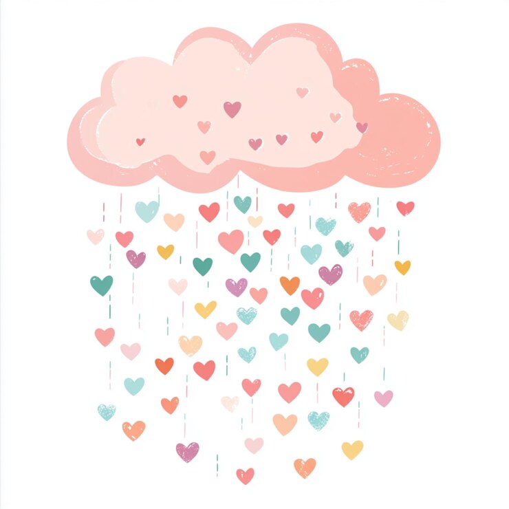 Foto uma nuvem com muitos corações e as palavras amor em rosa
