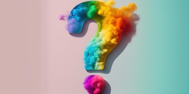 Uma nuvem de fumaça colorida com um ponto de interrogação no meio.