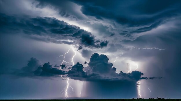 Foto uma nuvem de tempestade com relâmpagos e um campo ao fundo