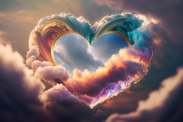 Uma nuvem em forma de coração no meio de um céu azul Generative AI