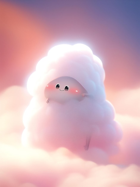 Uma nuvem rosa com um rosto de desenho animado que diz "eu sou uma nuvem".