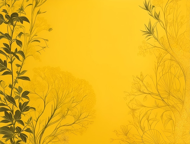 Uma obra de arte apresentando um fundo de padrão natural minimalista em um quadro de arte amarelo