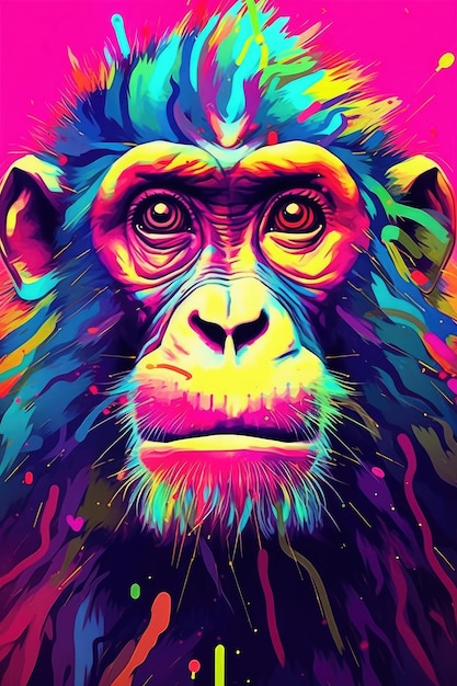 Uma obra de arte digital de um macaco colorido no estilo pop art ilustração Generative AI