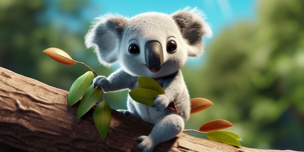 Uma obra-prima engraçada colorida de desenho animado de um lindo coala closeup Generative AI
