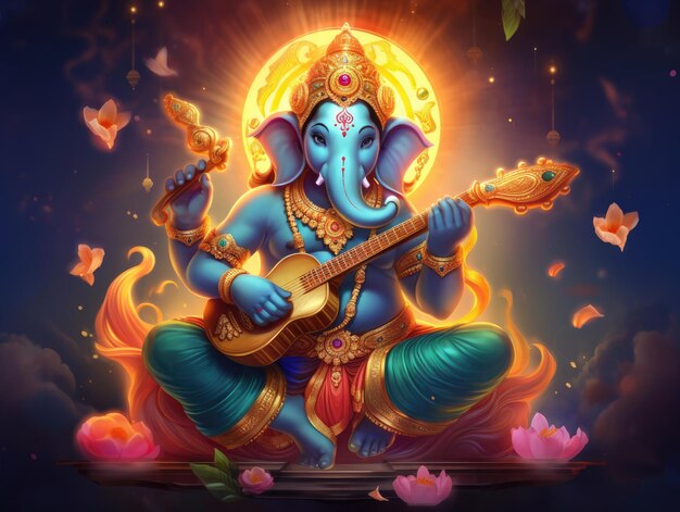 Uma obra-prima musical Um elefante majestoso tocando uma guitarra melodiosa