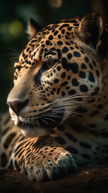 Foto uma onça está descansando em uma árvore na selva