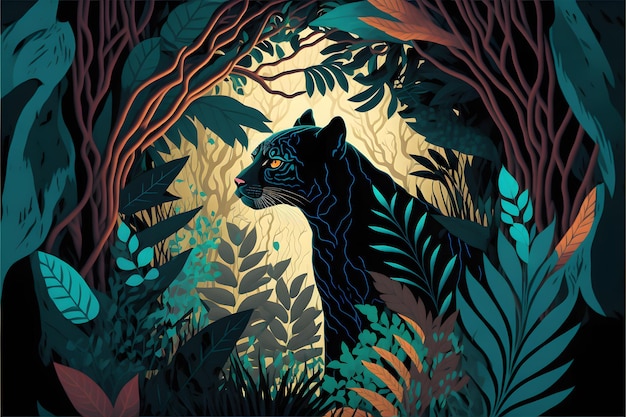 Uma onça na selva com um rosto azul.