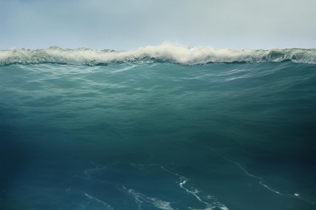 Uma onda azul com um fundo azul e a palavra oceano nela.