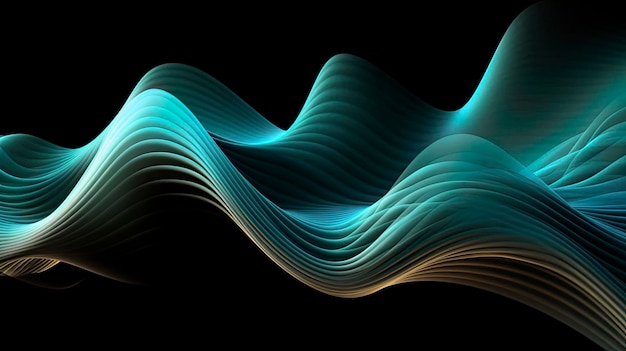 Uma onda azul e branca é mostrada contra um fundo preto.
