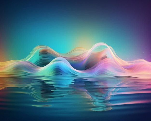 Uma onda colorida é refletida na água