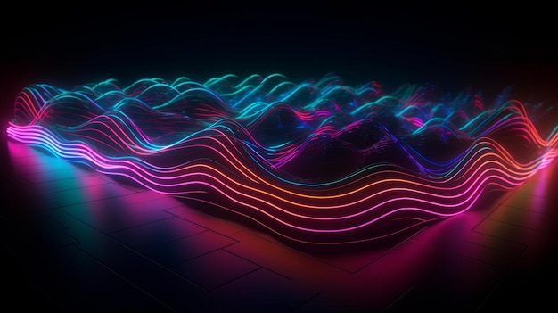 Uma onda de luz neon vibrante iluminando uma sala escura Generative ai