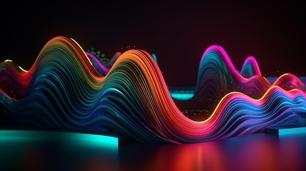 Uma onda de luz vibrante e colorida em um fundo escuro Generative ai