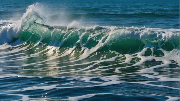 Foto uma onda do oceano com spray em tons azuis vibrantes